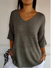 Women's Ribbed V-Neck Knitted Pullover
