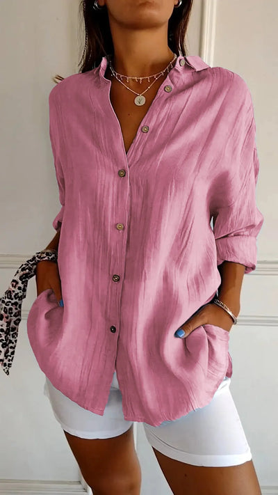 Classic Pleated Textured  Lapel Shirt