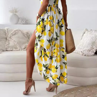 Lunavéra™ | Lemon Print Flowy Maxi Dress
