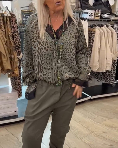 Amaris™ | V-Neck Leopard Lace Blouse