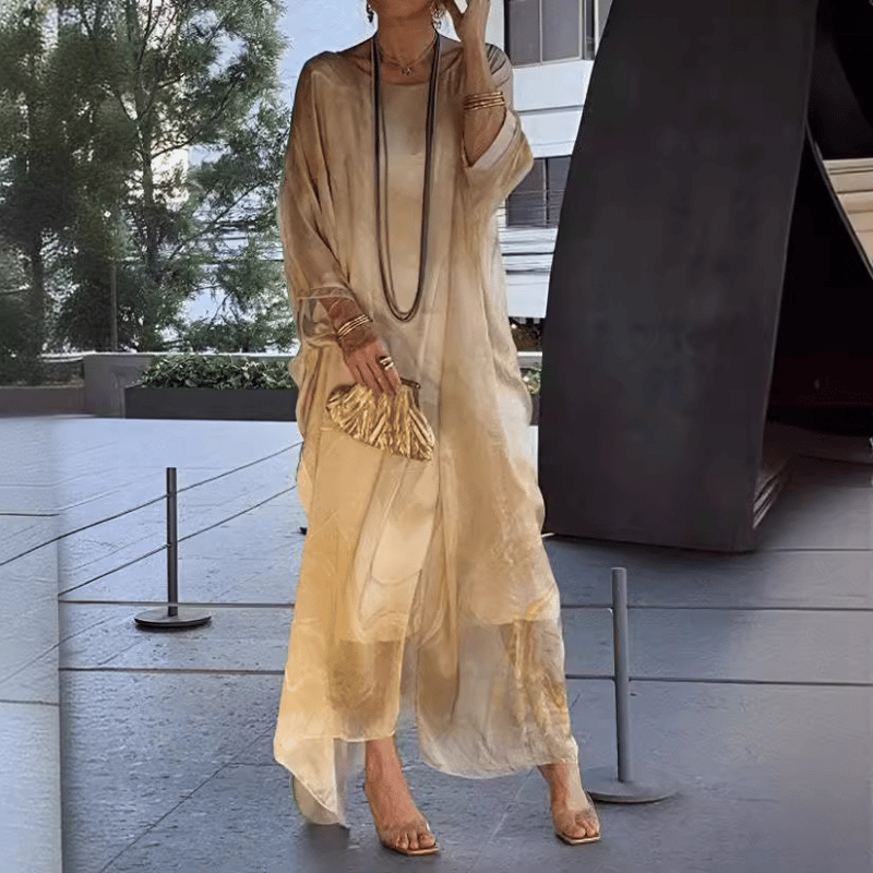 Marivelle™ | Marble Print Chiffon Maxi Dress