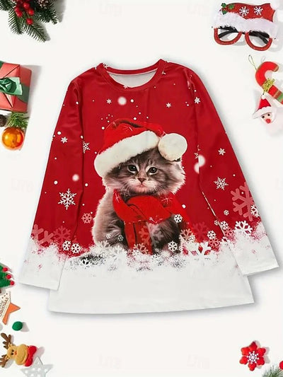 MerryPaws™ | Christmas Cat Graphic Long Sleeve T-Shirt