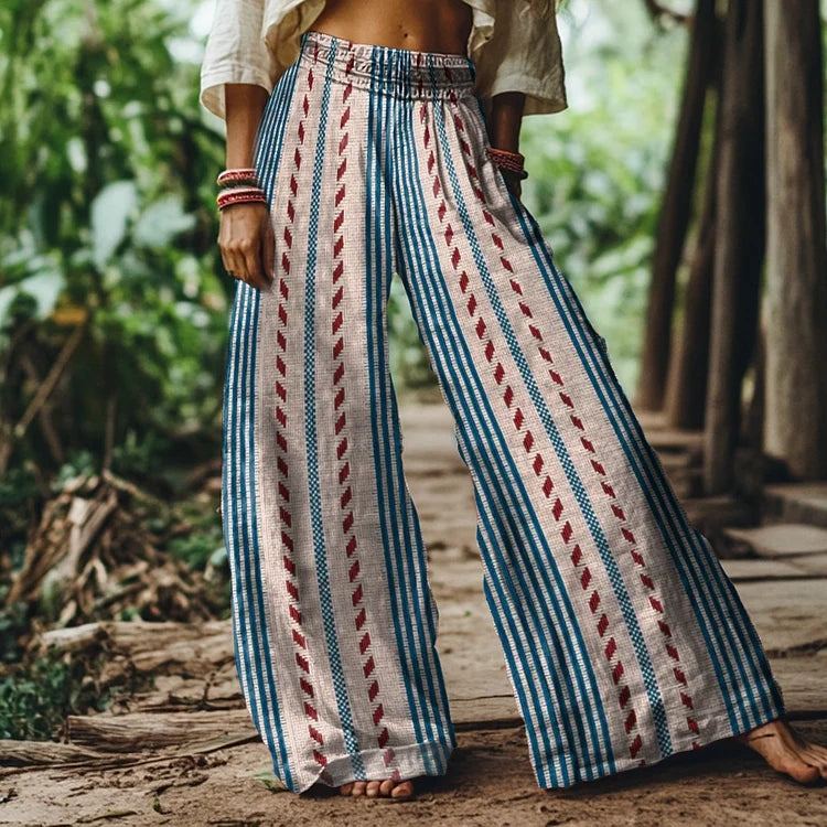 Vintage Bohemian Striped Art Linen-Blend Pants