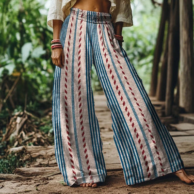 Vintage Bohemian Striped Art Linen-Blend Pants