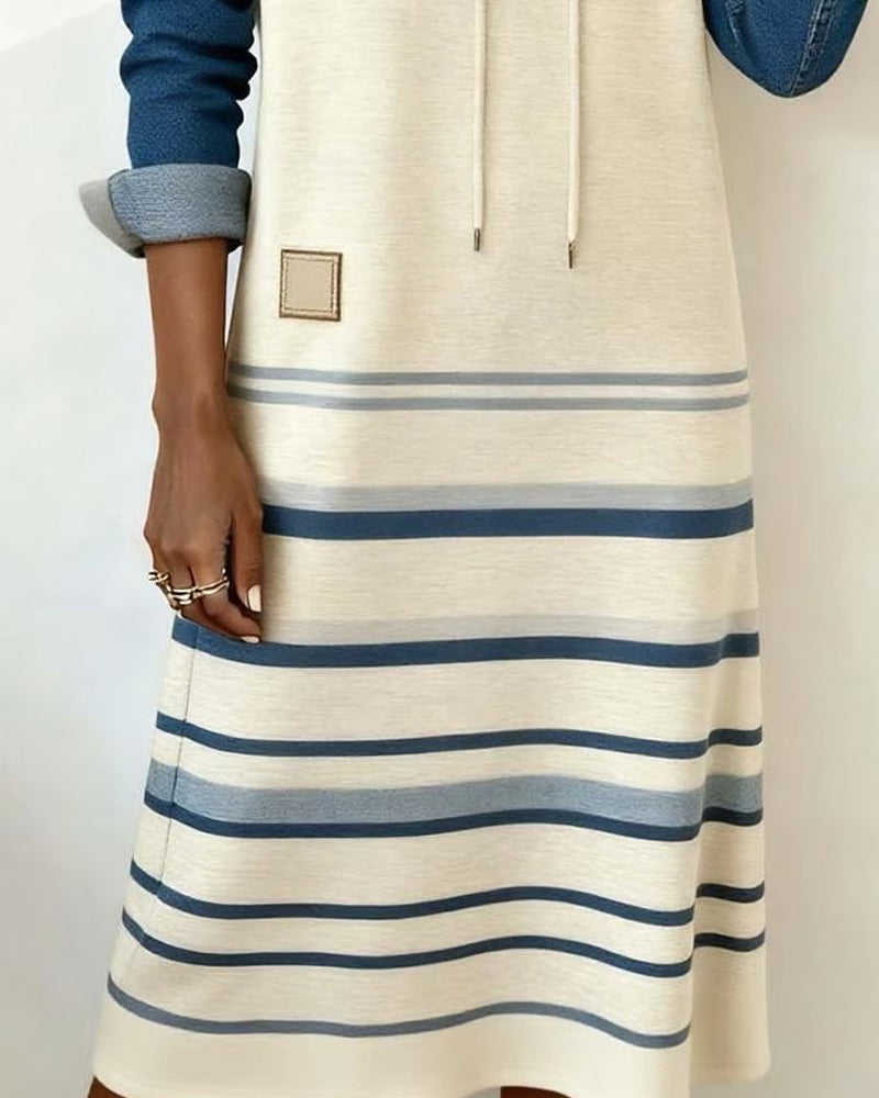 Rivana™ | Striped Hooded Dress with Color Mixing