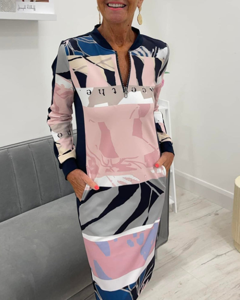 Calivra™ | Colorblock Zip Long Sleeve Dress