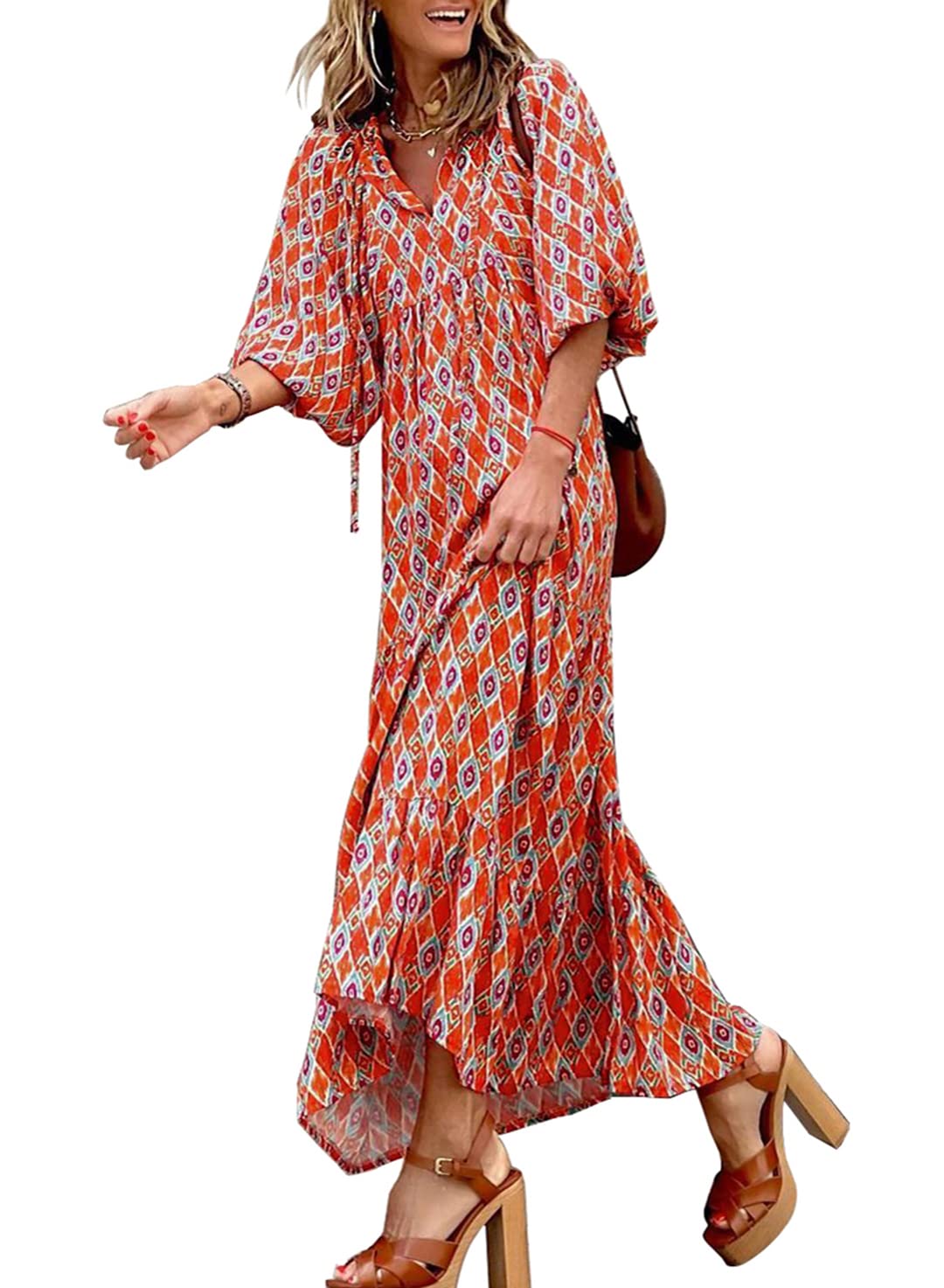 Averina™ | Puff Sleeve Floral Boho Maxi Dress