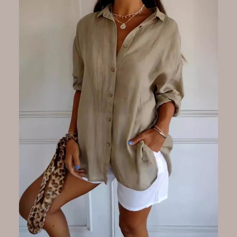 Classic Pleated Textured  Lapel Shirt