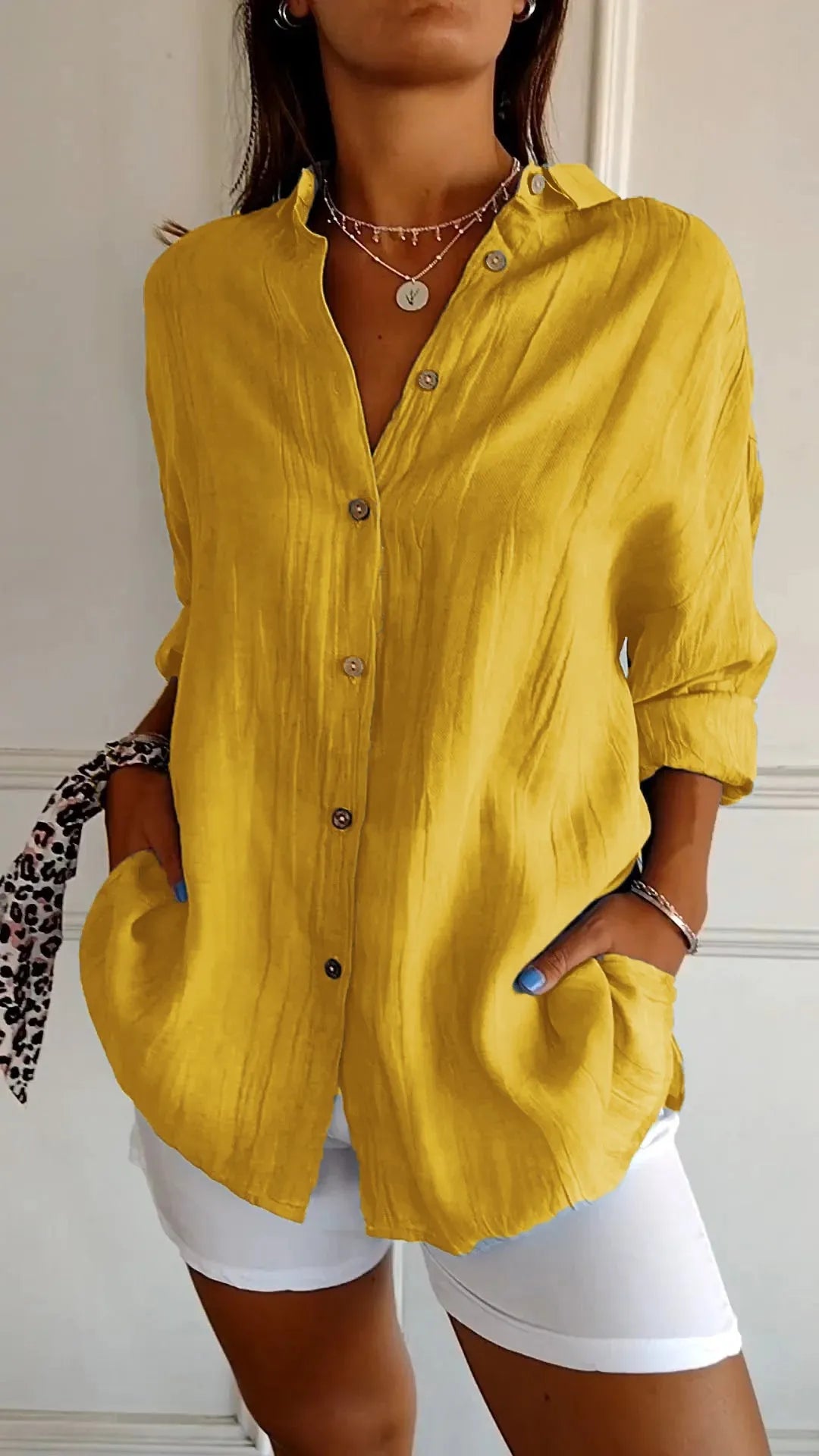 Classic Pleated Textured  Lapel Shirt