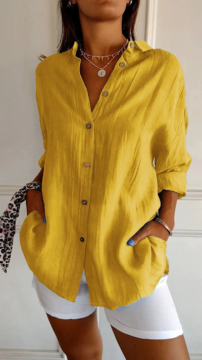 Classic Pleated Textured  Lapel Shirt