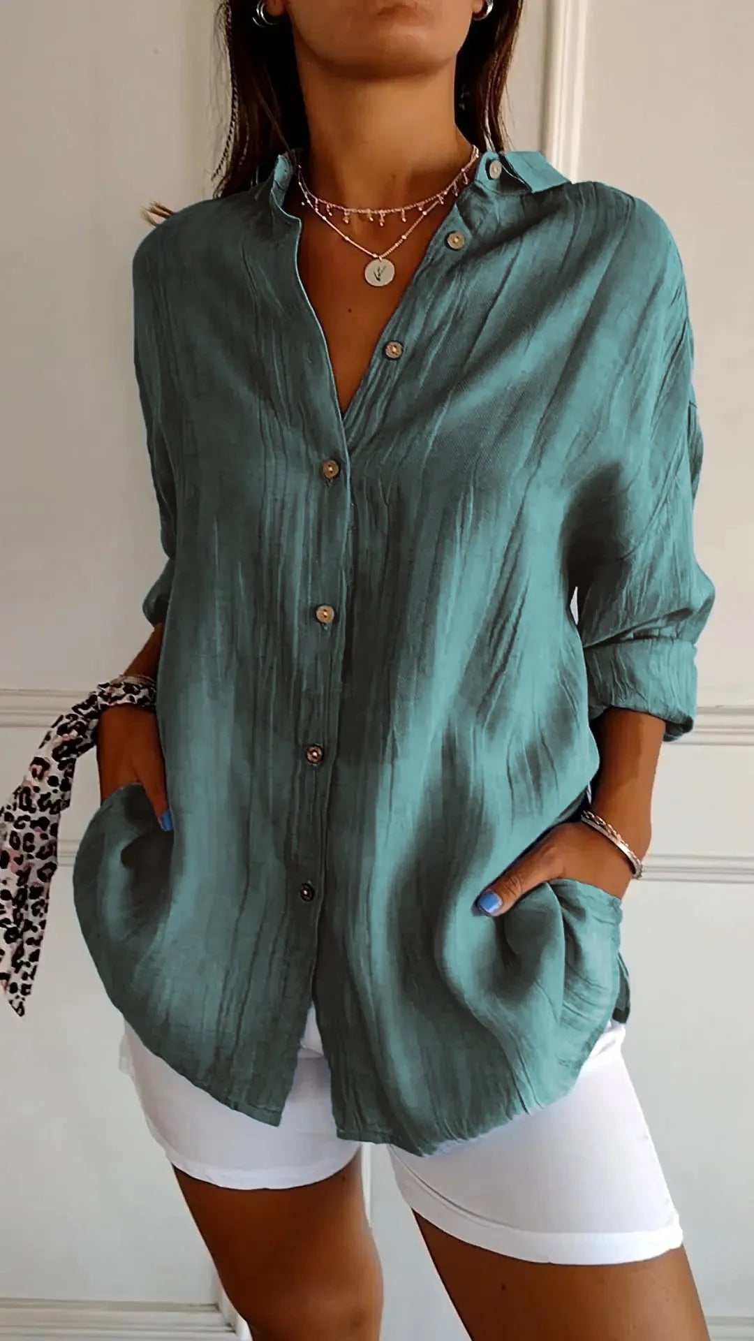Classic Pleated Textured  Lapel Shirt