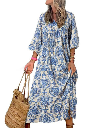 Averina™ | Puff Sleeve Floral Boho Maxi Dress