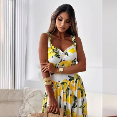 Lunavéra™ | Lemon Print Flowy Maxi Dress