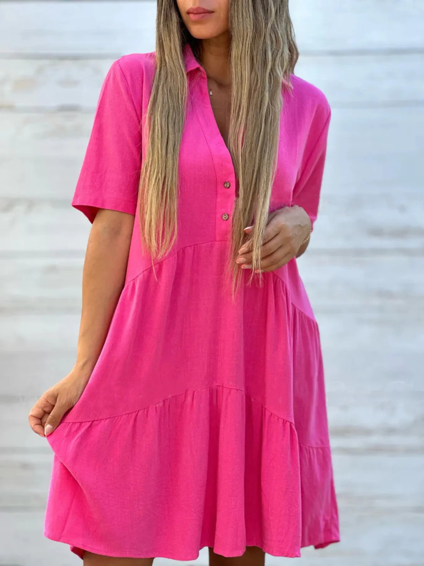 TierEase™ Button-Front Tiered Midi Dress