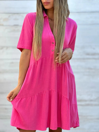 TierEase™ Button-Front Tiered Midi Dress