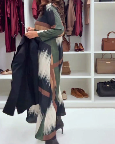 Alessia™ | Printed Long-Sleeve Midi Dress