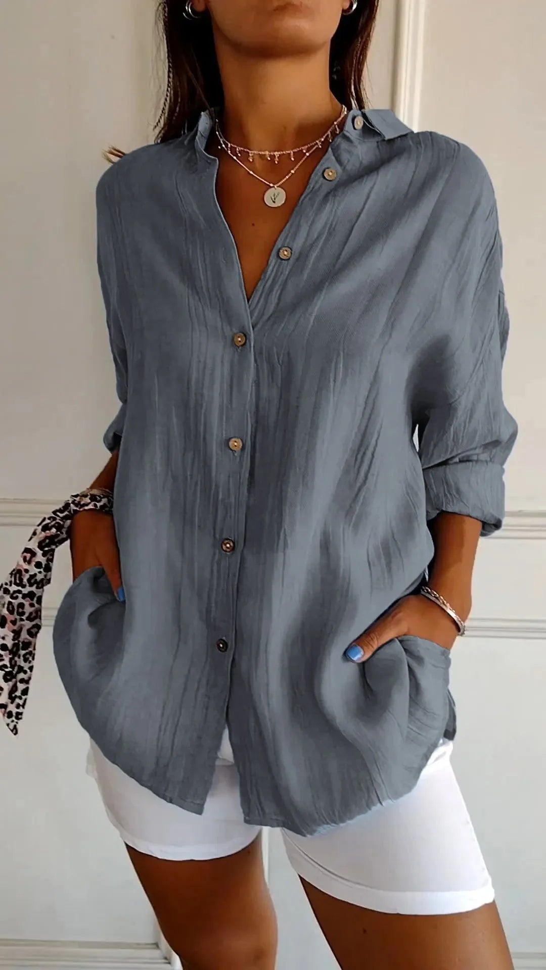 Classic Pleated Textured  Lapel Shirt