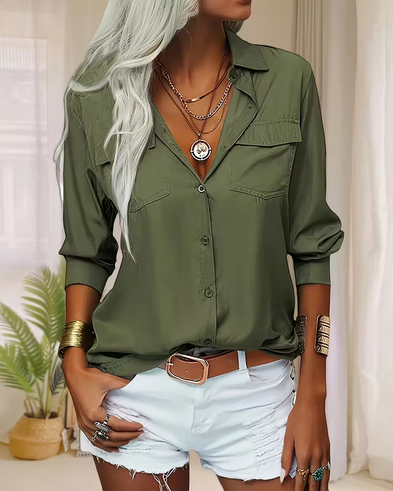 Eloraine™ | Double-Pocket Solid Shirt for Women