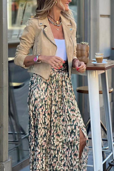 Valenciara™ | Khaki Suede Cropped Biker Jacket