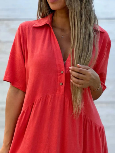 TierEase™ Button-Front Tiered Midi Dress