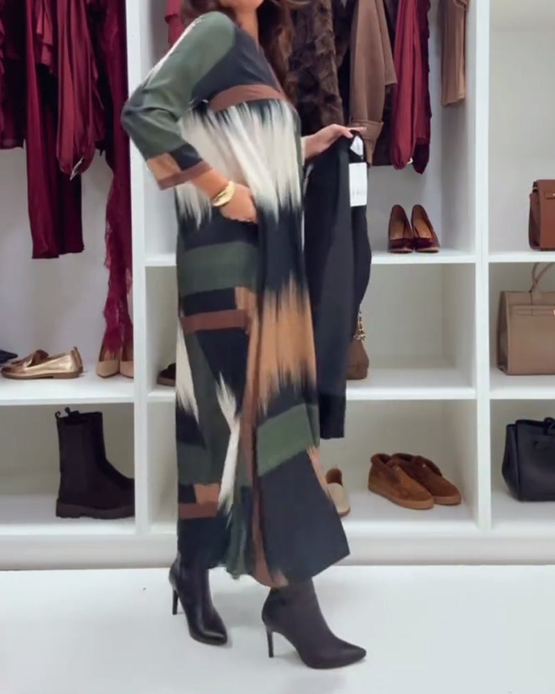 Alessia™ | Printed Long-Sleeve Midi Dress