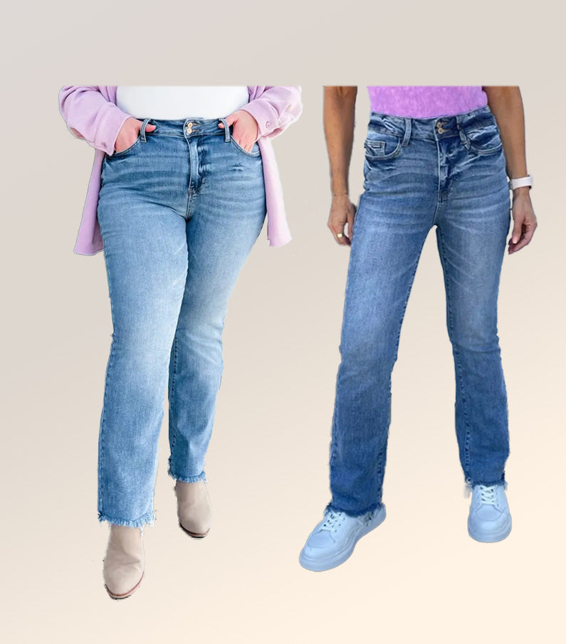 Veloura™ | Vintage Double-Button Frayed Hem Bootcut Jeans
