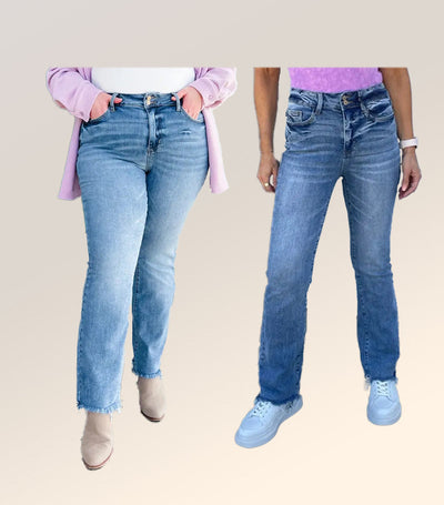 Veloura™ | Vintage Double-Button Frayed Hem Bootcut Jeans