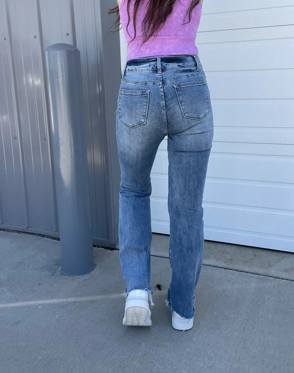 Veloura™ | Vintage Double-Button Frayed Hem Bootcut Jeans