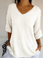 Women's Ribbed V-Neck Knitted Pullover