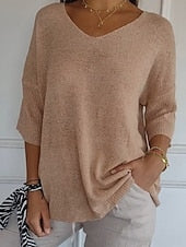 Women's Ribbed V-Neck Knitted Pullover