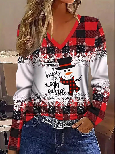 Élaina™ | Vintage Christmas Long Sleeve V-Neck Top