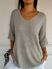 Women's Ribbed V-Neck Knitted Pullover