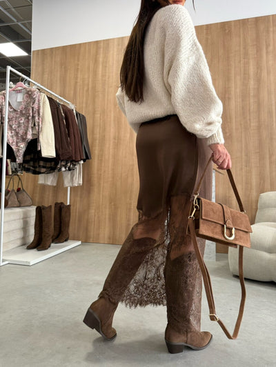 Seravine™ | Satin & Lace Midi Skirt