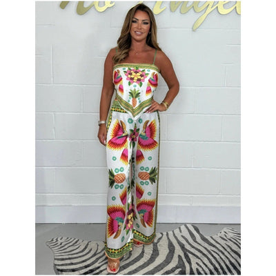 Printed top & Straight Leg Trousers