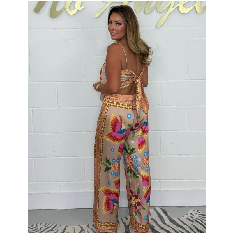 Printed top & Straight Leg Trousers