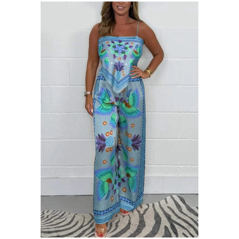 Printed top & Straight Leg Trousers