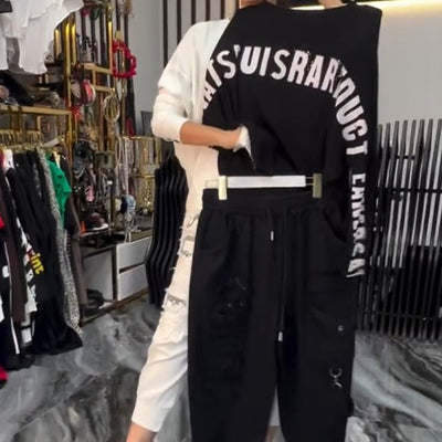 Casual women's two-piece: top with letter print & pants