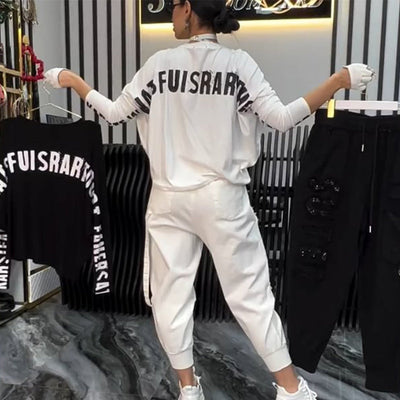 Casual women's two-piece: top with letter print & pants