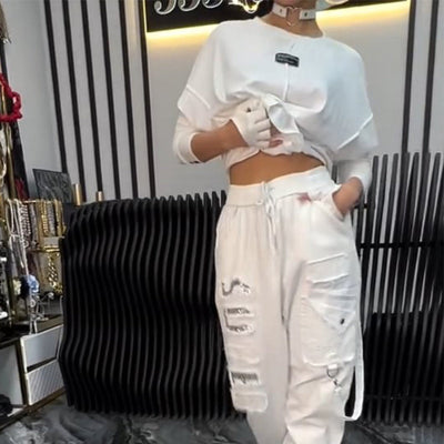 Casual women's two-piece: top with letter print & pants