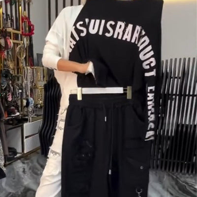 Casual women's two-piece: top with letter print & pants
