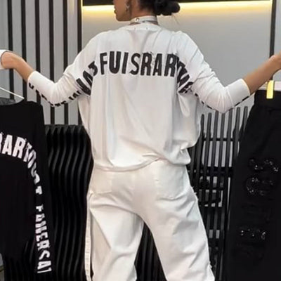 Casual women's two-piece: top with letter print & pants