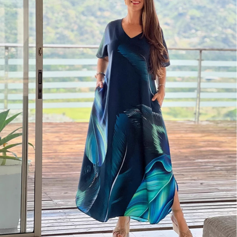 PrintEase™ V-Neck Midi Dress