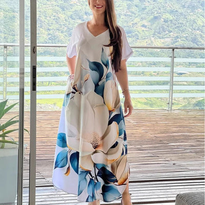 PrintEase™ V-Neck Midi Dress