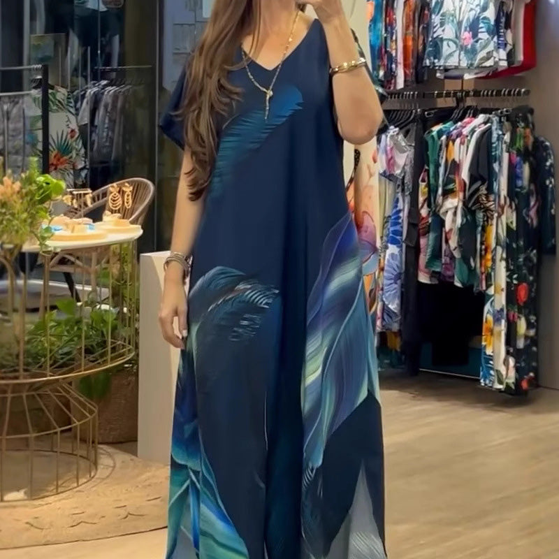 PrintEase™ V-Neck Midi Dress
