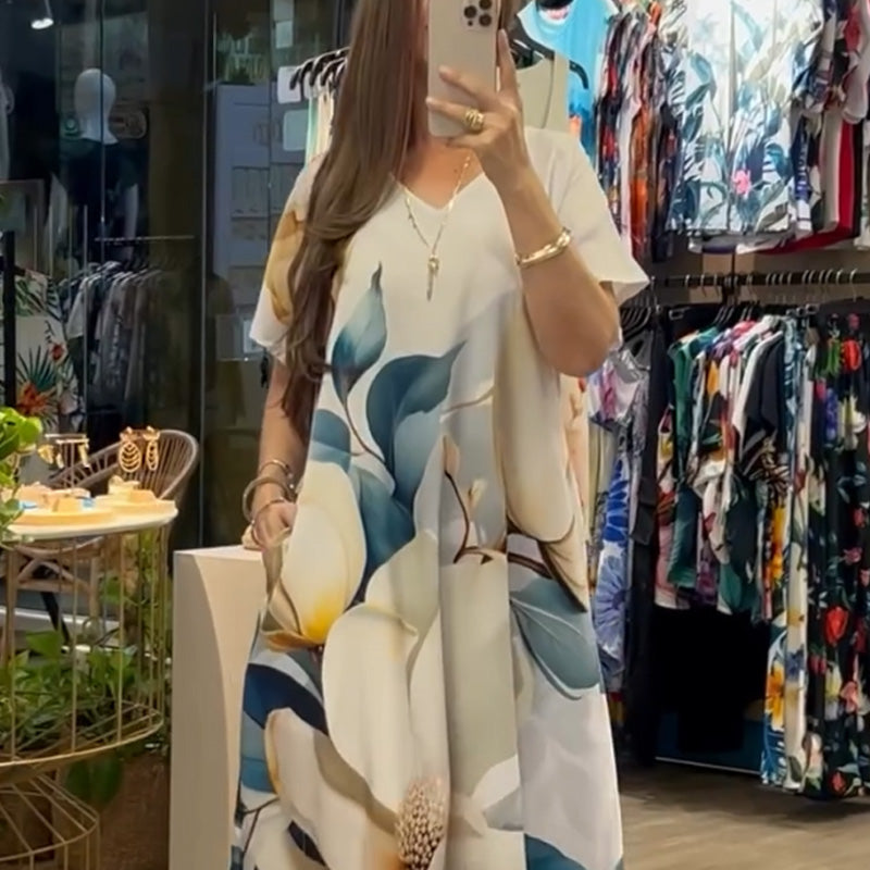 PrintEase™ V-Neck Midi Dress