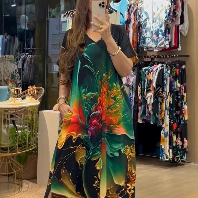 PrintEase™ V-Neck Midi Dress