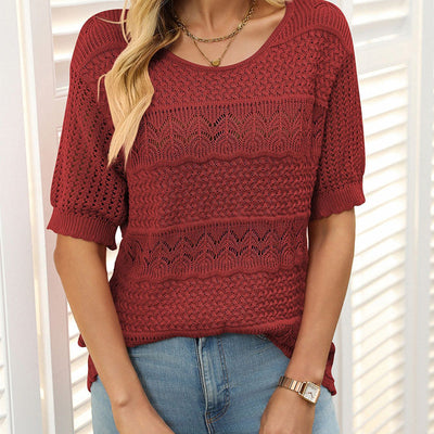 Solynne™ | Hollow Knit Crochet Short-Sleeve Sweater