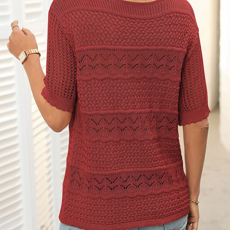 Solynne™ | Hollow Knit Crochet Short-Sleeve Sweater