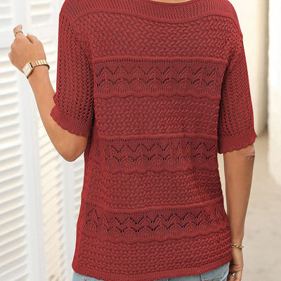 Solynne™ | Hollow Knit Crochet Short-Sleeve Sweater
