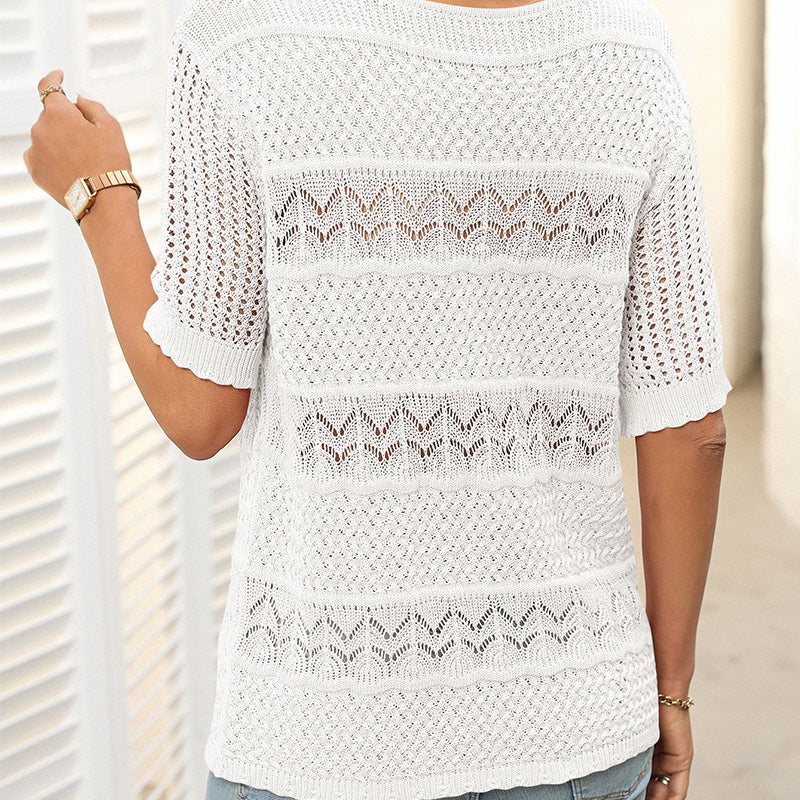 Solynne™ | Hollow Knit Crochet Short-Sleeve Sweater